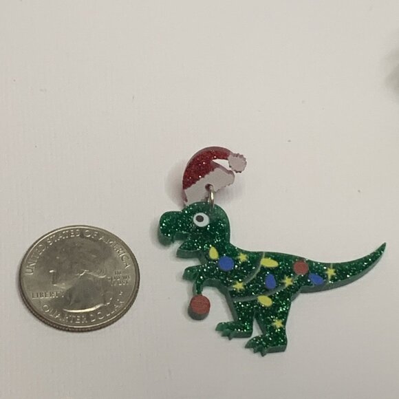 Dinosaur Earring, Santa Earring, Christmas Earring, Gift Idea, Holiday Earring - Picture 3 of 4